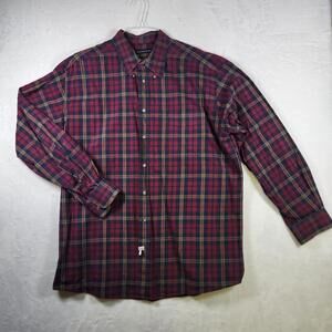 Hathaway Plaid Button Down Shirt‎ XXL Red Navy Gold Long Sleeve Cotton Classic